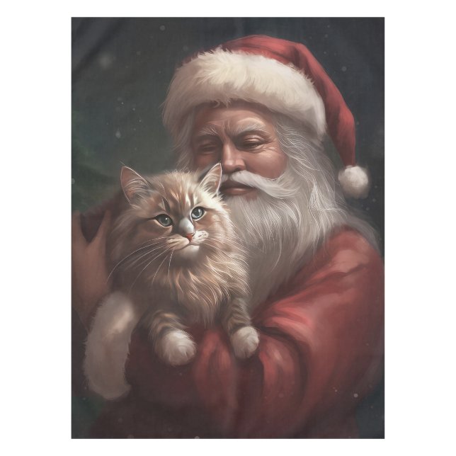 Sibirische Katze mit Weihnachtsmann Weihnachten Tischdecke (Vorderseite)