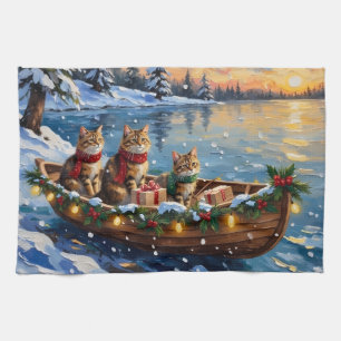 Sibirische Katze Weihnachten Boot Urlaub Geschirrtuch