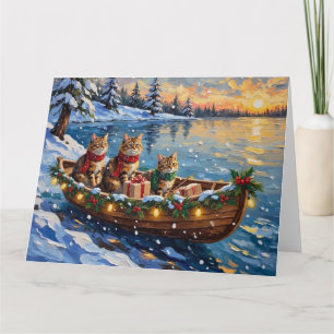 Sibirische Katze Weihnachten Boot Urlaub Karte