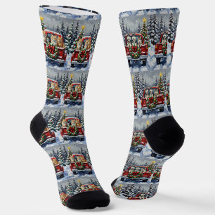 Sibirische Katze Weihnachten Rotes Lastwagen Ferie Socken