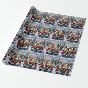 Sibirische Katze Weihnachten Rotes Lastwagen Urlau Geschenkpapier