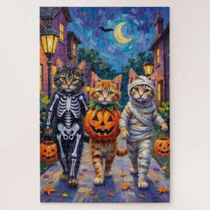 Sibirische Katzen beim Trick-or-Treat in Halloween