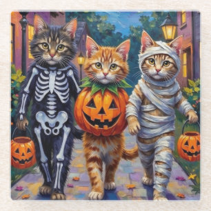 Sibirische Katzen beim Trick-or-Treat in Halloween Glasuntersetzer