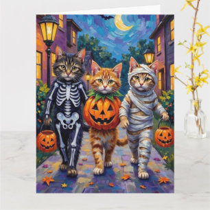 Sibirische Katzen beim Trick-or-Treat in Halloween Karte