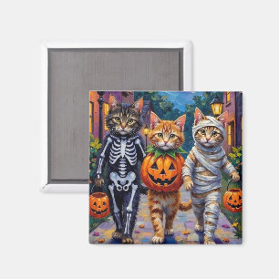 Sibirische Katzen beim Trick-or-Treaten Halloween- Magnet