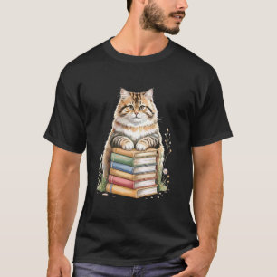 Sibirische Katzen Bücher Blumen Buch Lesen Moskau T-Shirt