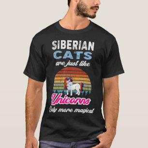 Sibirische Katzen Retro Einhorn Vintage Sonnenunte T-Shirt