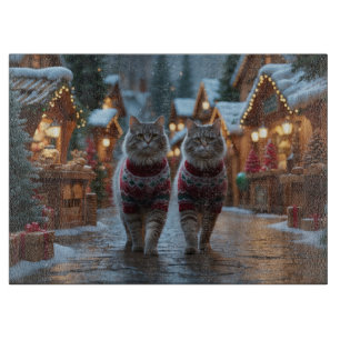 Sibirische Katzen Weihnachten Schnee Urlaub Schneidebrett