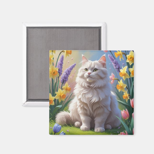 Sibirische Katzenfrühlingsblumen Malerei Magnet (Vorderseite/Rückseite)