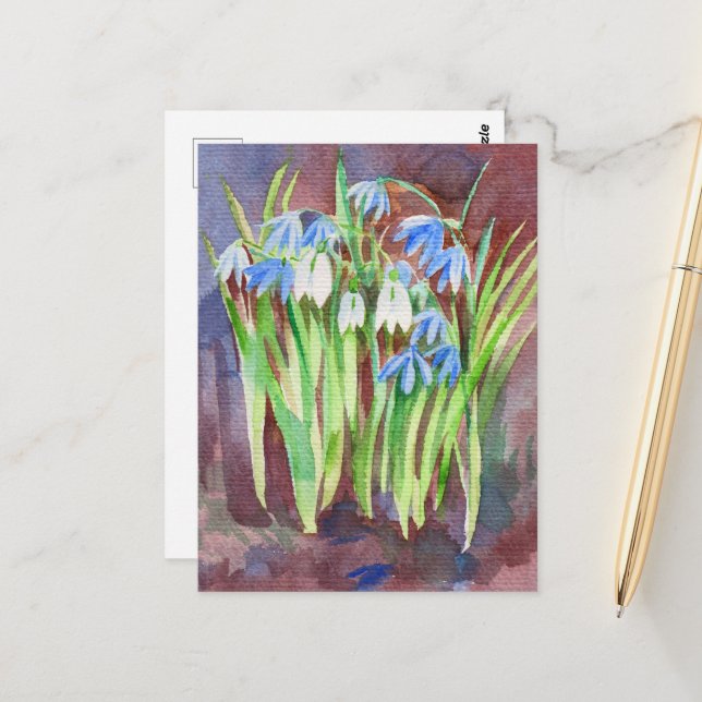Sibirische Squill-Blue-Spring-Blume Postkarte (Vorderseite/Rückseite Beispiel)