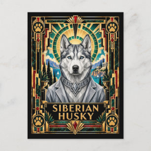 Sibirischer Husky, Art Deco Hund Postkarte