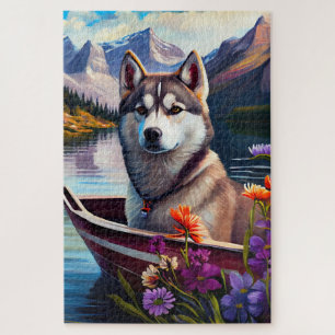 Sibirischer Husky auf einem Paddel: Ein landschaft