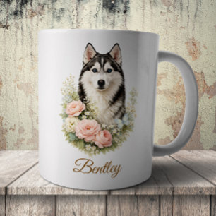 Sibirischer Husky-Blumenporträt Kaffeetasse