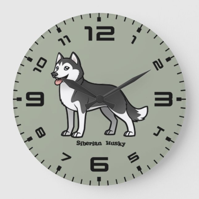 Sibirischer Husky Große Wanduhr (Vorderseite)