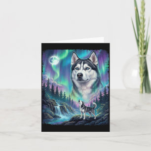 Sibirischer Husky heult Nordlichter Hundebesitzer Karte