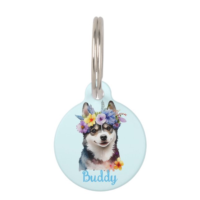 Sibirischer Husky-Hund Blume Haustiermarke (Vorderseite)