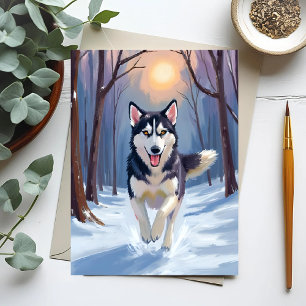 Sibirischer Husky-Hund Gemälde Winter Postkarte