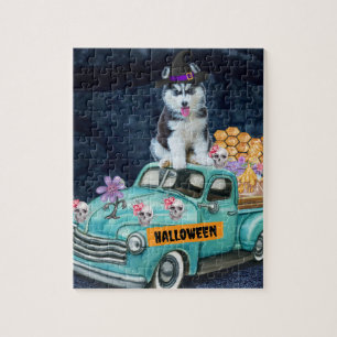 Sibirischer Husky Hund Halloween LKW Gruselige Nac