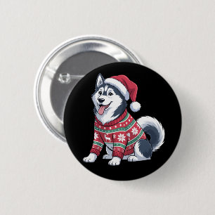 Sibirischer Husky Hund hässlicher Pullover Weihnac Button