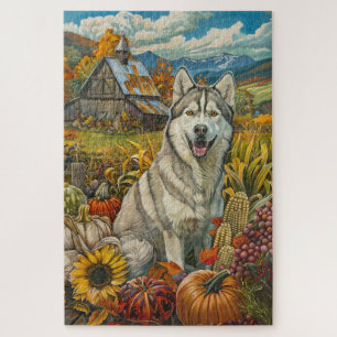 Sibirischer Husky-Hund Herbsternte Erntedankfest
