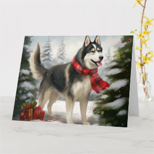 Sibirischer Husky-Hund im Schnee Weihnachten Karte