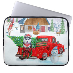 Sibirischer Husky-Hund in Weihnachtslieferwagen Laptopschutzhülle