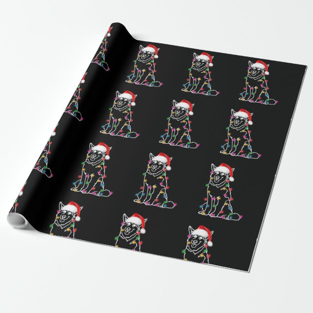 Sibirischer Husky Hund Lights Weihnachtsmatching F Geschenkpapier (Ungerollt)