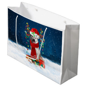 Sibirischer Husky-Hund mit Weihnachtsgeschenken Große Geschenktüte