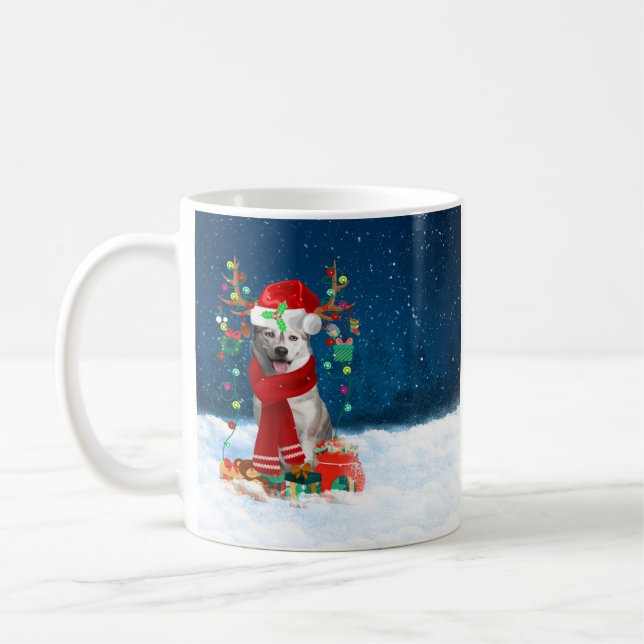 Sibirischer Husky-Hund mit Weihnachtsgeschenken Kaffeetasse (Links)