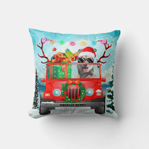 Sibirischer Husky-Hund mit Weihnachtsgeschenken Kissen