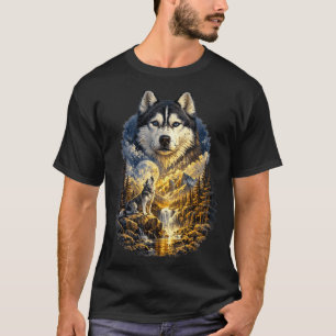 Sibirischer Husky Hund Natur Heult zum Mond T-Shirt