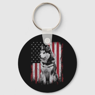 Sibirischer Husky Hund Papa Mama Amerika 4. Juli Schlüsselanhänger