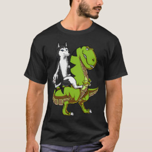 Sibirischer Husky Hund Reitet T-Rex Dinosaurier T-Shirt