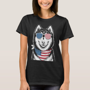 Sibirischer Husky Hund USA-Flagge Sungles Patrioti T-Shirt