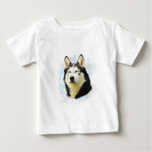 Sibirischer Husky-Hund Wasserfarben-Kunstmalerei Baby T-shirt