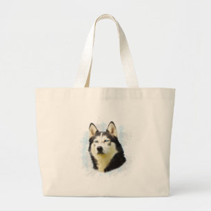 Sibirischer Husky-Hund Wasserfarben-Kunstmalerei Jumbo Stoffbeutel