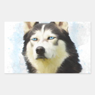 Sibirischer Husky-Hund Wasserfarben-Kunstmalerei Rechteckiger Aufkleber