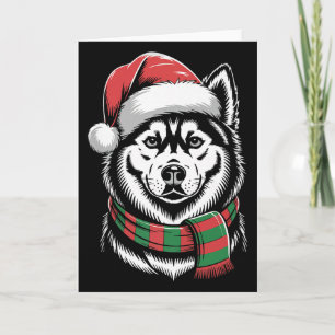 Sibirischer Husky Hund Weihnachten Santa Hut Schal Karte