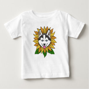 Sibirischer Husky-Hundeface auf einer Sonnenblume Baby T-shirt