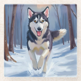 Sibirischer Husky | Hundegemälde Winter Glasuntersetzer