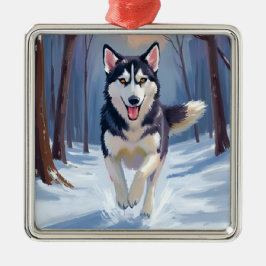 Sibirischer Husky | Hundegemälde Winter Ornament Aus Metall