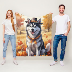 Sibirischer Husky im Herbst hinterlässt Erntedank Fleecedecke