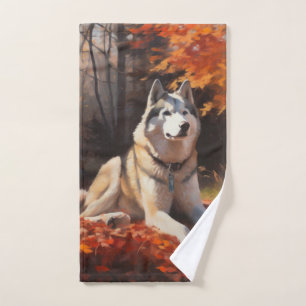 Sibirischer Husky im Herbstausfall Inspiriert Badhandtuch Set