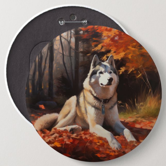 Sibirischer Husky im Herbstausfall Inspiriert Button (Vorne & Hinten)