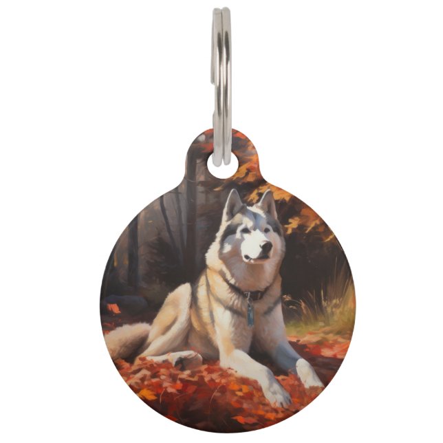 Sibirischer Husky im Herbstausfall Inspiriert Haustiermarke (Vorderseite)