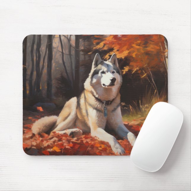 Sibirischer Husky im Herbstausfall Inspiriert Mousepad (Mit Mouse)