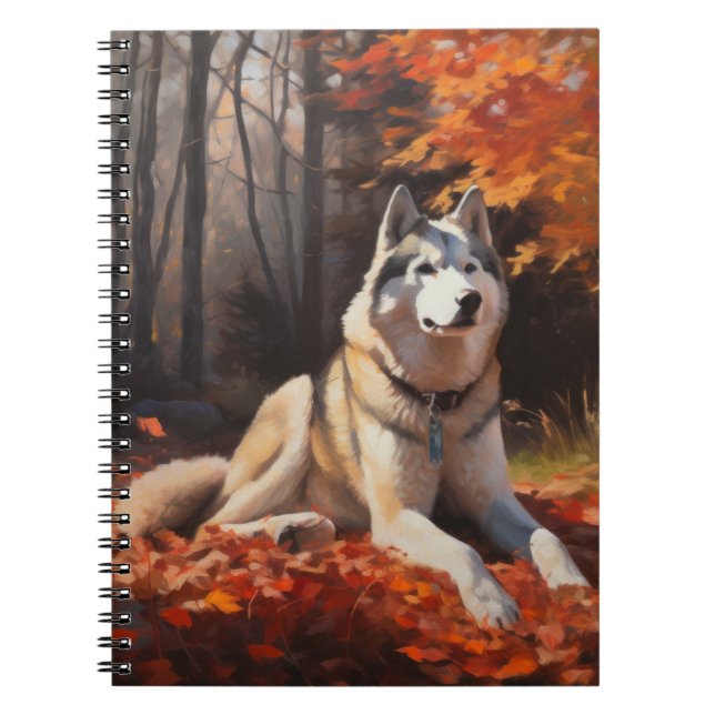 Sibirischer Husky im Herbstausfall Inspiriert Notizblock (Vorderseite)