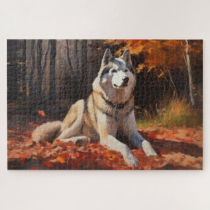 Sibirischer Husky im Herbstlaub Fall Inspiriert