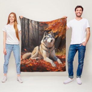 Sibirischer Husky im Herbstlaub Fall Inspiriert Fleecedecke