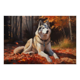 Sibirischer Husky im Herbstlaub Fall Inspiriert Poster